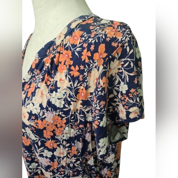 Liz Claiborne Blue and Pink Cap Sleeve V-neck Rayon Summer Pullover Large - Picture 4 of 6